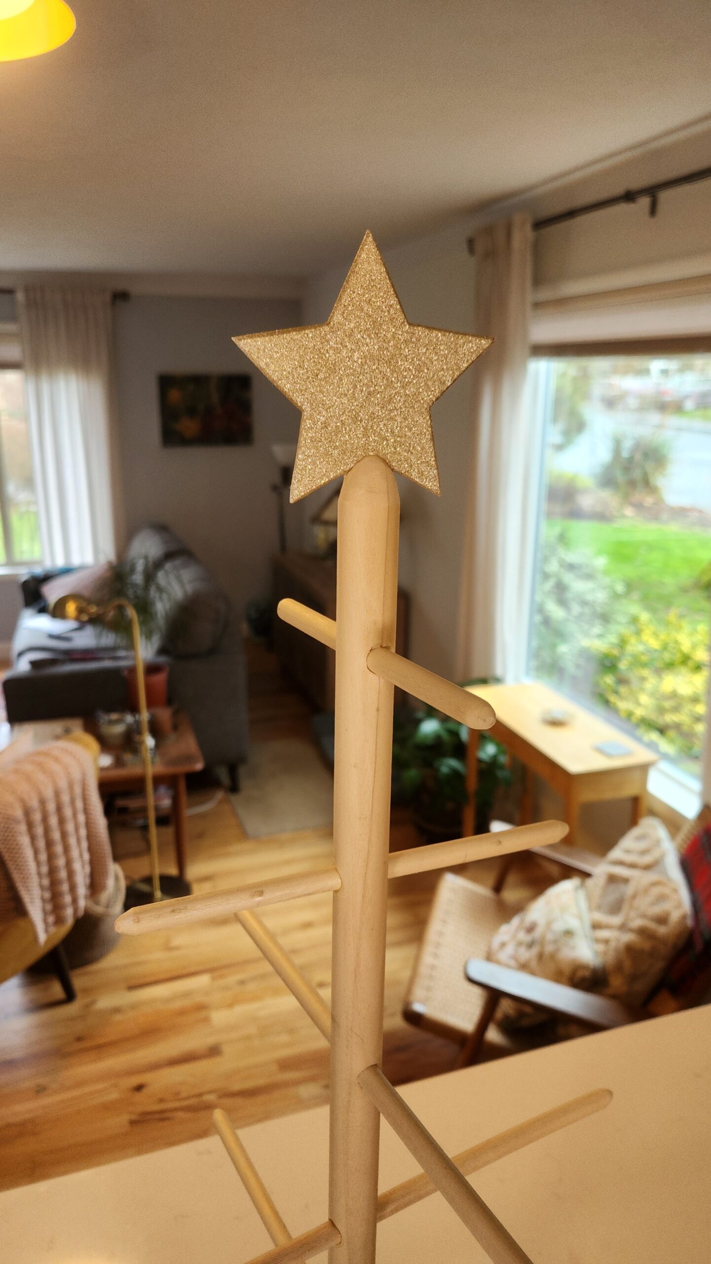Table Top Dowel Tree with Golden Star Topper